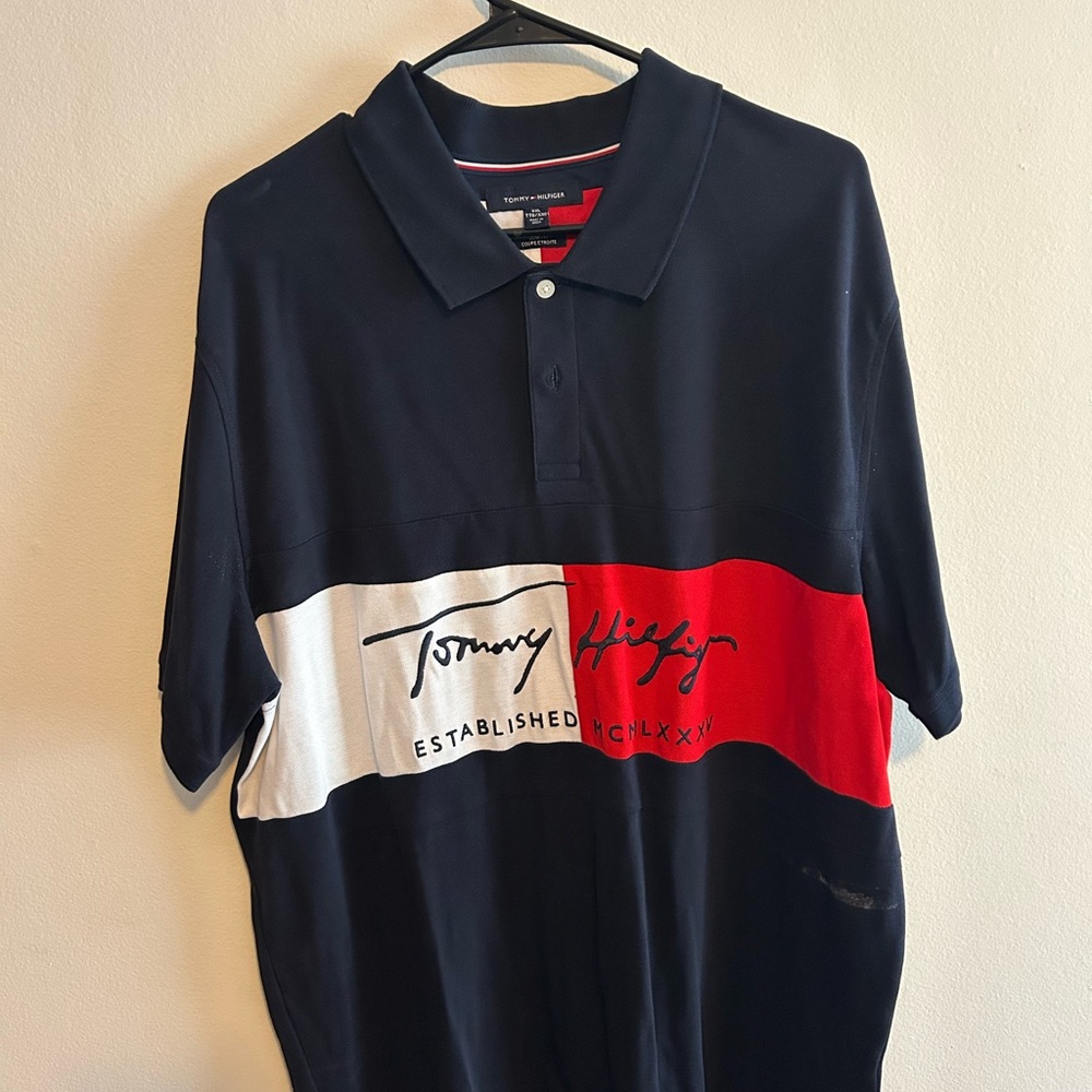 Tommy Hilfiger Blue and Red Polo Shirt Classic Design